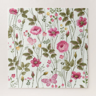 Rose und Schmetterlinge: blühend nahtlos Puzzle