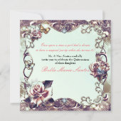 Rose und Schmetterlinge Bronze Quinceañera Party Einladung (Vorderseite)