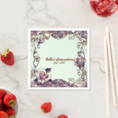 Rose und Schmetterlinge Bronze Quinceañera Party Serviette (Beispiel)