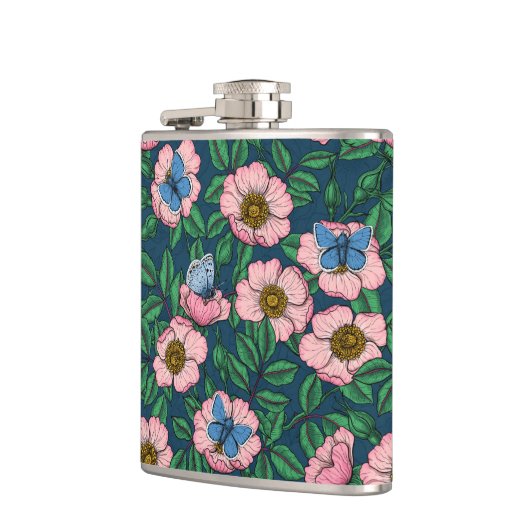 Rose und Schmetterlinge Flachmann (Links)