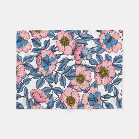 Rose und Schmetterlinge Fleecedecke (Vorderseite (Horizontal))