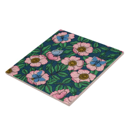 Rose und Schmetterlinge Fliese (Seite)