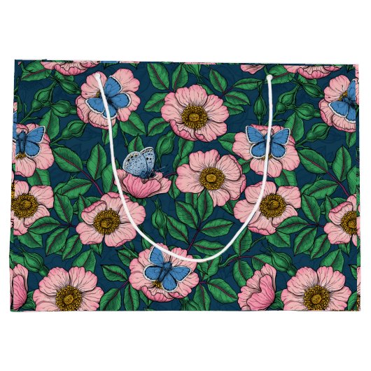 Rose und Schmetterlinge Große Geschenktüte (Rückseite)