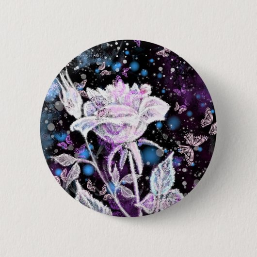 Rose und Schmetterlinge im Winter - schön Button (Vorderseite)
