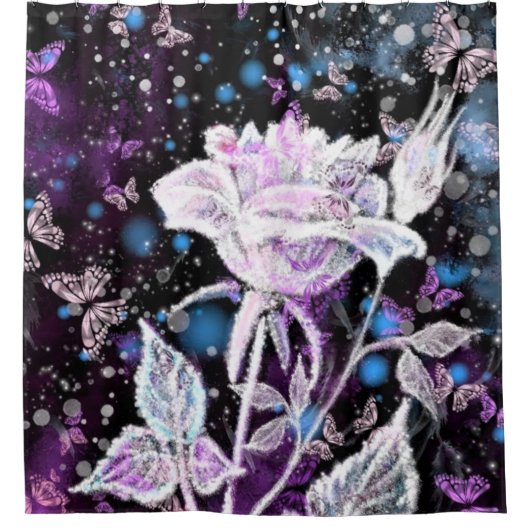 Rose und Schmetterlinge im Winter - schön - Duschvorhang (Vorderseite)