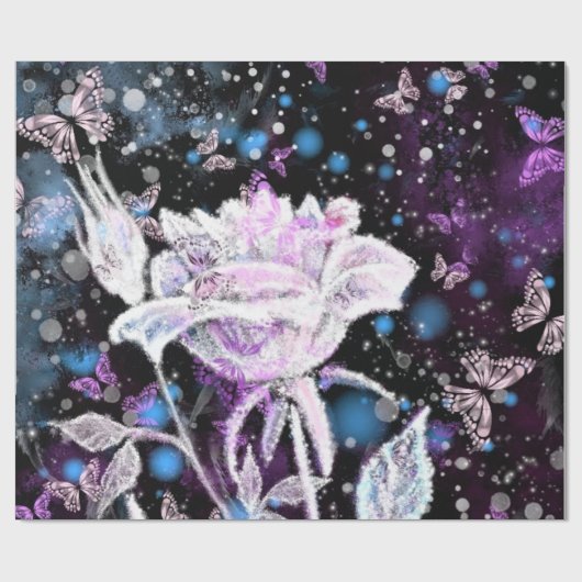 Rose und Schmetterlinge im Winter - schön Geschenkpapier (Flach)