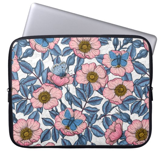 Rose und Schmetterlinge Laptopschutzhülle (Vorderseite)