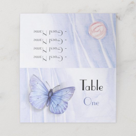 Rose und Schmetterlinge Platzkarte (Außenseite Aufgefaltet)