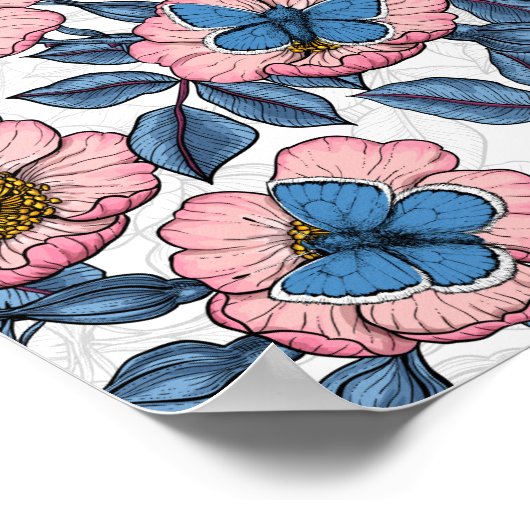 Rose und Schmetterlinge Poster (Ecke)