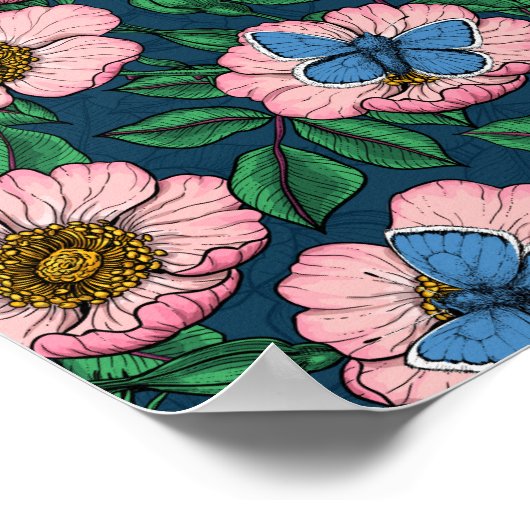 Rose und Schmetterlinge Poster (Ecke)