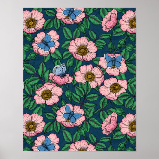 Rose und Schmetterlinge Poster (Vorne)