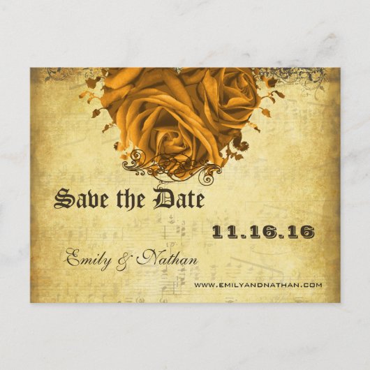 Rose und Schmetterlinge Save the Date Ankündigungspostkarte (Vorderseite)