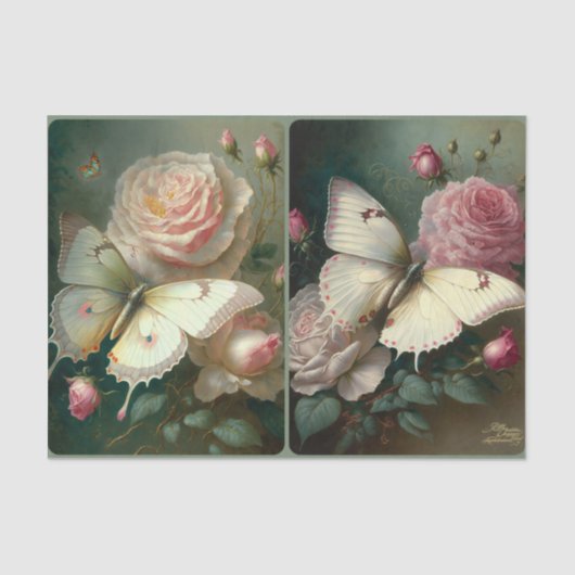 Rose und Schmetterlinge Seidenpapier (Vorderseite)