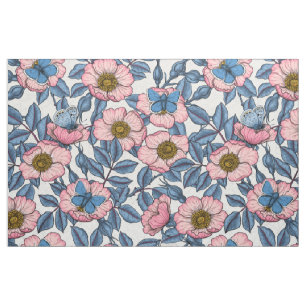 Rose und Schmetterlinge Stoff