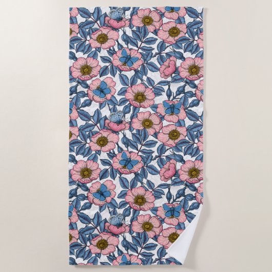 Rose und Schmetterlinge Strandtuch (Vorderseite)