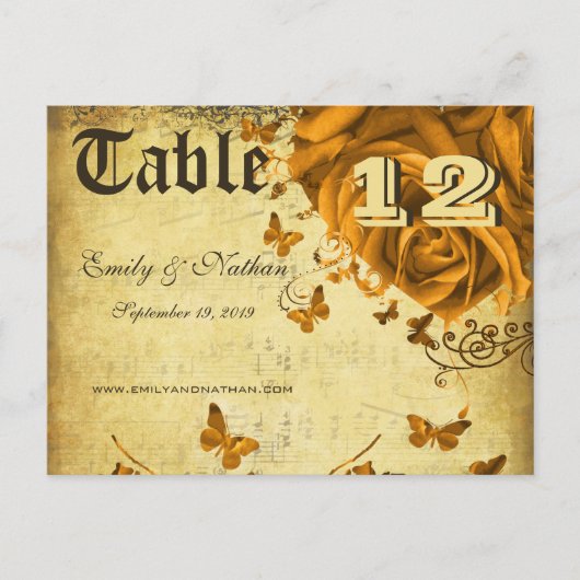 Rose und Schmetterlinge Tischnummer (Vorderseite)