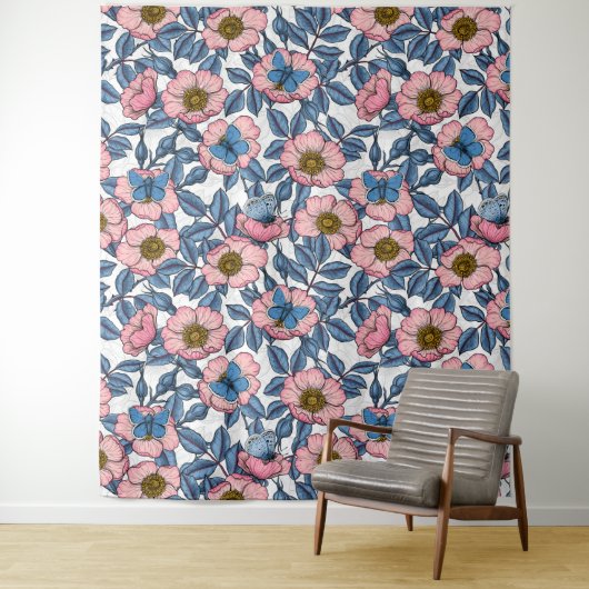 Rose und Schmetterlinge Wandteppich (Beispiel)