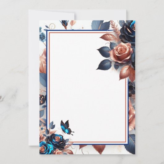 Rose- und Schmetterlingsblankenhochzeit Einladung (Vorderseite)