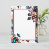 Rose- und Schmetterlingsblankenhochzeit Einladung (Stehend Vorderseite)