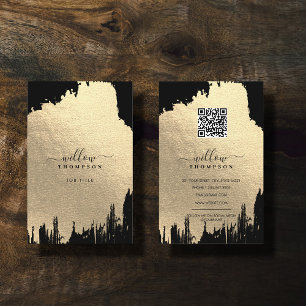 Rose und Schwarze Foil Pinselstriche QR Code Visitenkarte