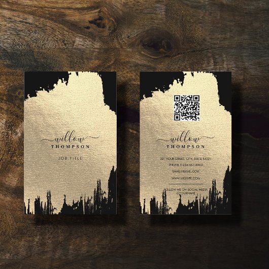 Rose und Schwarze Foil Pinselstriche QR Code Visitenkarte