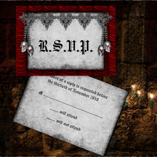 Rose und Seidengotische Hochzeit RSVP Karte