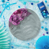 Rose und silberne Glitterie Zebra Streifen Pappteller (Party)