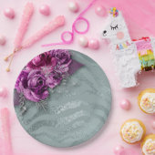 Rose und silberne Glitterie Zebra Streifen Pappteller (Party)