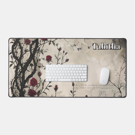 Rose und Skript. Bearbeitbarer Name Schreibtischunterlage (Tastatur & Maus)