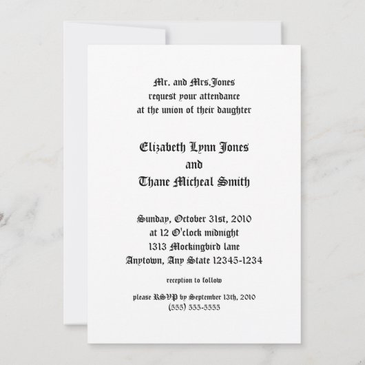 Rose und Skull Frame Goth Hochzeit Einladung (Rückseite)