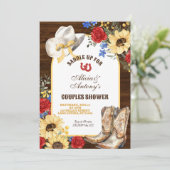 Rose und Sonnenblumen Rustikale Stiefel Dusche Einladung (Stehend Vorderseite)