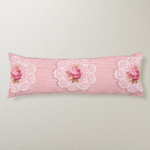 Rose und Spitzen Vintag rosa reversibel Seitenschläferkissen