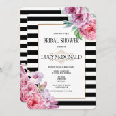 Rose und Streifen Brautdusche Einladung (Vorne/Hinten)