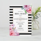 Rose und Streifen Brautdusche Einladung (Stehend Vorderseite)