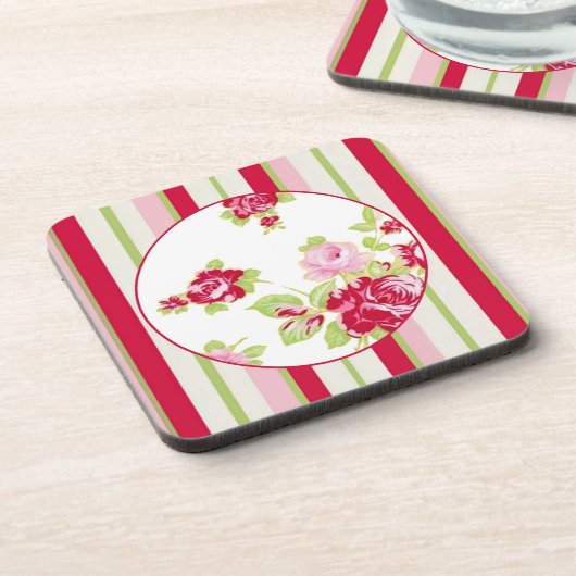 Rose und Streifen Corback Untersetzer (Linke Seite)