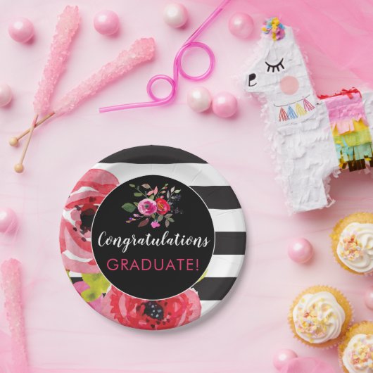 Rose und Streifen Personalisiert Pappteller (Party)