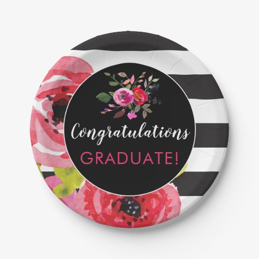 Rose und Streifen Personalisiert Pappteller (Vorderseite)