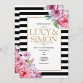 Rose und Streifen zum Hochzeitsempfang Einladung (Vorne/Hinten)