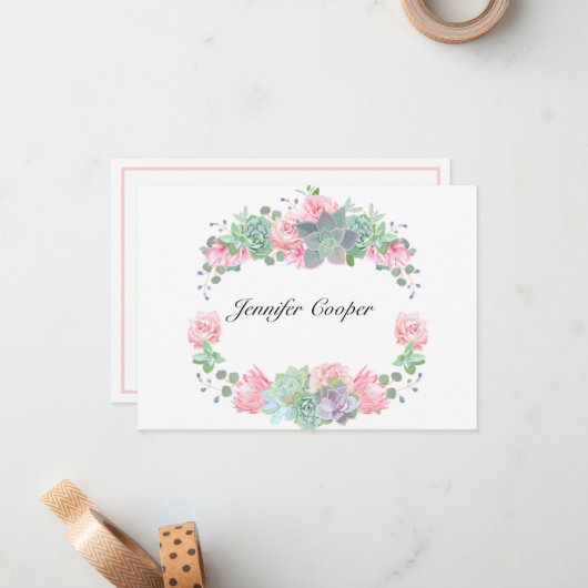 Rose und Sukkulationen von Ihrem Schreibtisch aus Mitteilungskarte (Vorderseite/Rückseite Beispiel)