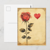 Rose und Vintage Liebe Postkarte (Vorne/Hinten)