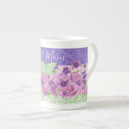 Rose und Violetten Knochen-China-Tasse Porzellantasse