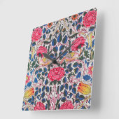 Rose und Vogel, William Morris Quadratische Wanduhr (Winkel)