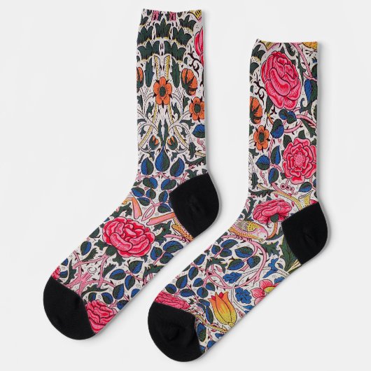 Rose und Vogel, William Morris Socken (Linkes Detail)