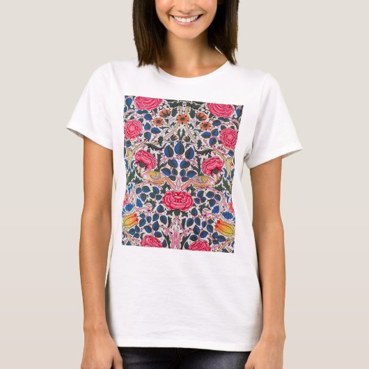 Rose und Vogel, William Morris T-Shirt (Vorderseite)