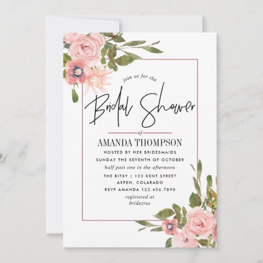 Rose und Wasserfarbe Gold Brautparty Einladung (Vorderseite)