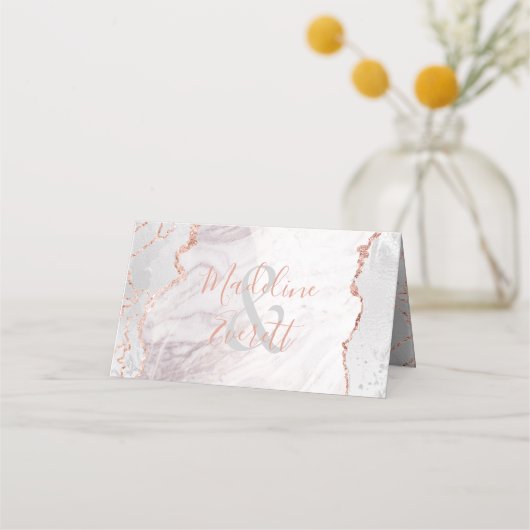 Rose und Weiß Gold Agate Tischnummer Platzkarte (Rückseite)