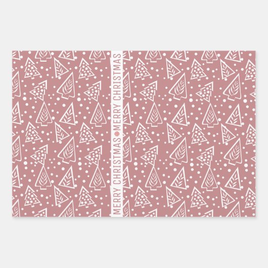 Rose und weiße Weihnachtsbäume Geschenkpapier Set (Vorderseite 3)