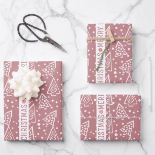 Rose und weiße Weihnachtsbäume Geschenkpapier Set
