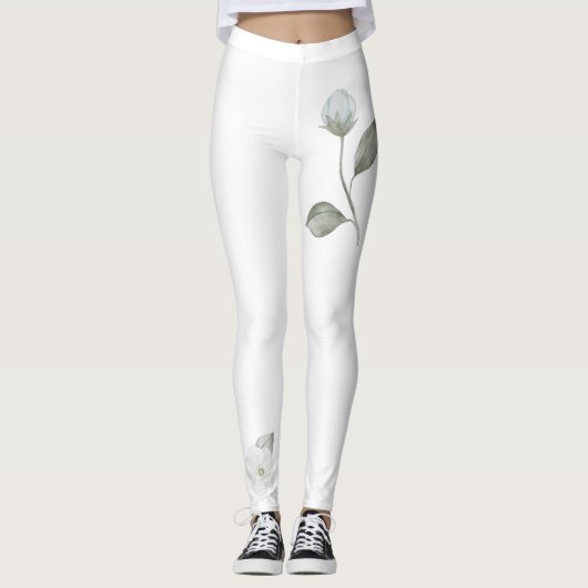 Rose und Wildblumen auf den weißen Leggings (Vorderseite)