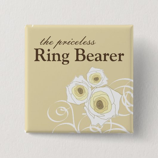Rose und Wirbel auf dem Ring Bear Wedding Button (Vorderseite)